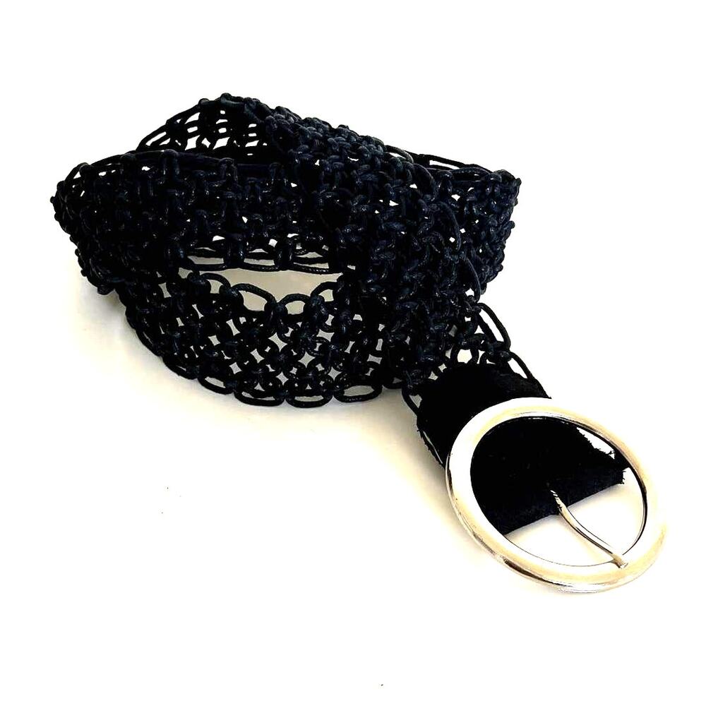 Vintage Womens Woven Belt Size L‎ Black Boho Braided Hippie Peasant Western 90s